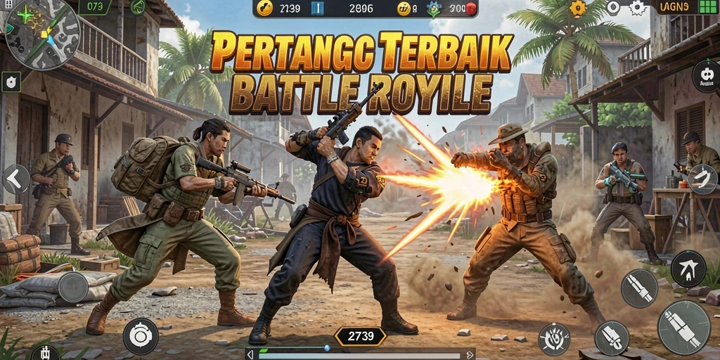 Screenshot menampilkan action intens dari pertarungan di Battle Royale.