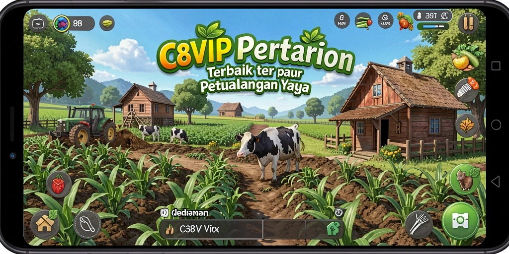 Gameplay menarik C8VIP dengan pemandangan pertanian yang indah.