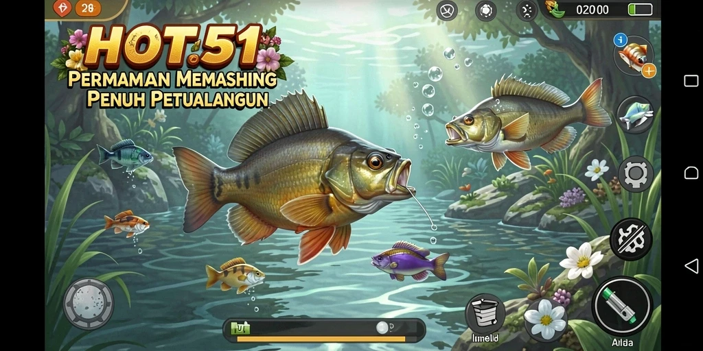 Screenshot gameplay HOT51 menampilkan aksi memancing yang mendebarkan.
