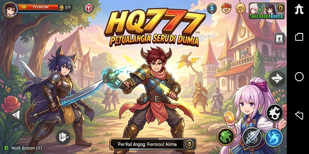 Tangkapan layar utama HQ777 menampilkan aksi karakter anime yang menegangkan.