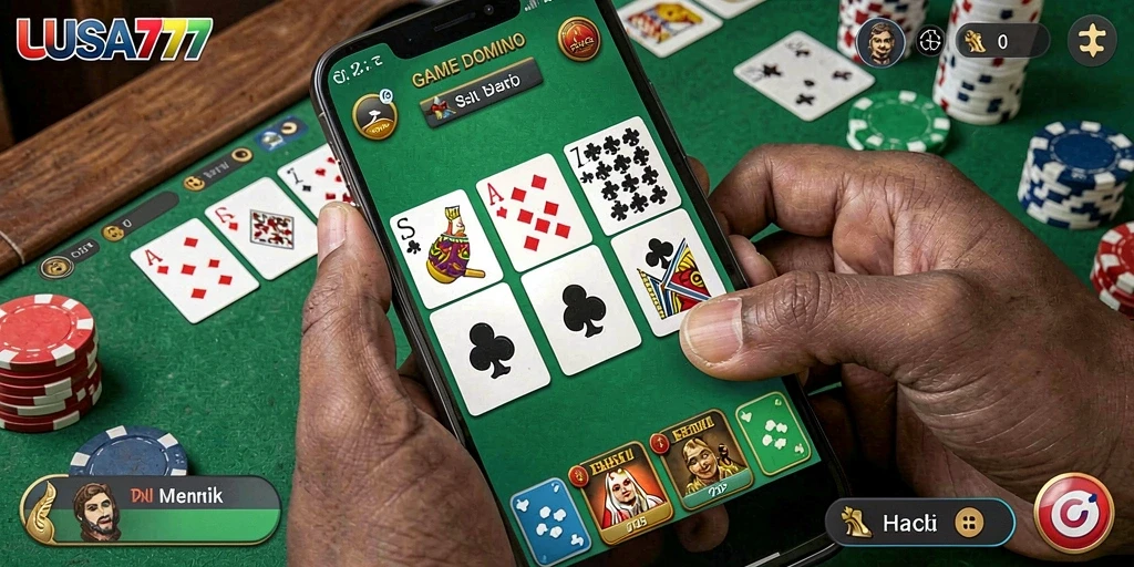 Gameplay seru LUSA777 dengan tampilan kartu Domino.