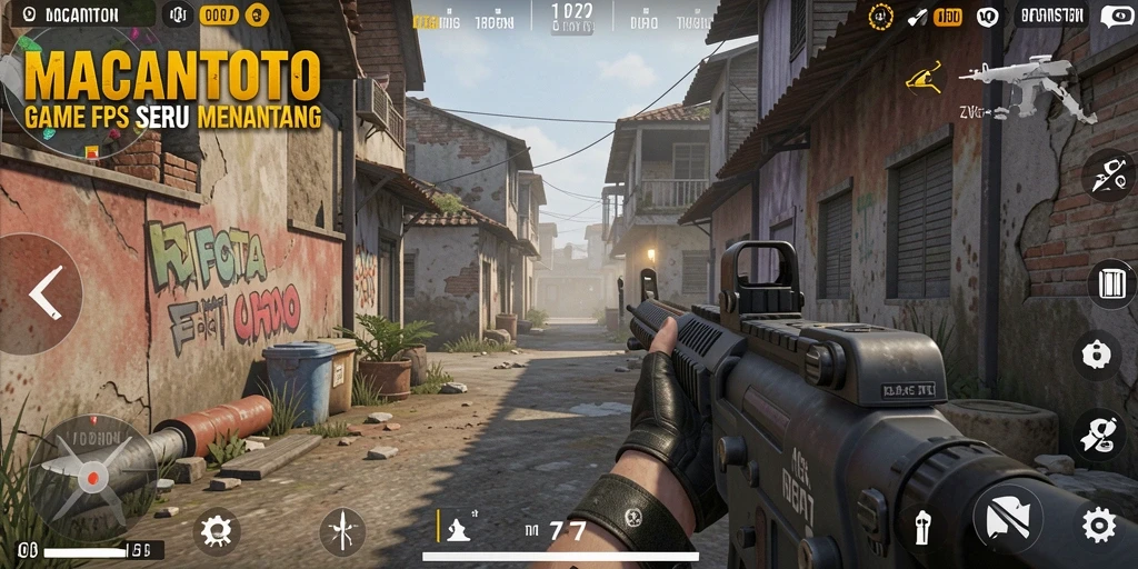 Screenshot gameplay MACANTOTO menampilkan aksi menembak yang seru.