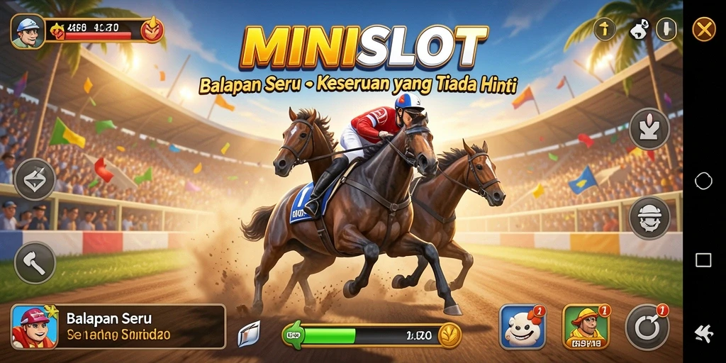 Screenshot gameplay MINISLOT yang menampilkan akselerasi kencang di lintasan.