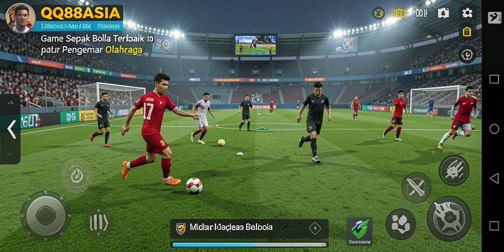Tampilan gameplay seru di QQ88ASIA dengan aksi sepak bola mendebarkan.