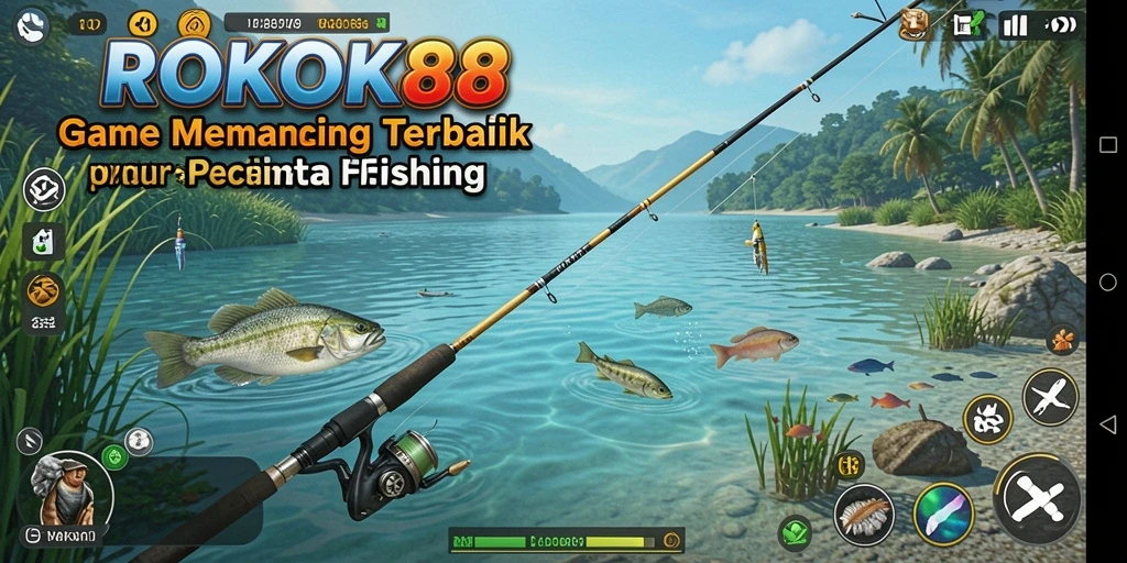 Tampilan gameplay ROKOK88 dengan aksi memancing yang seru.