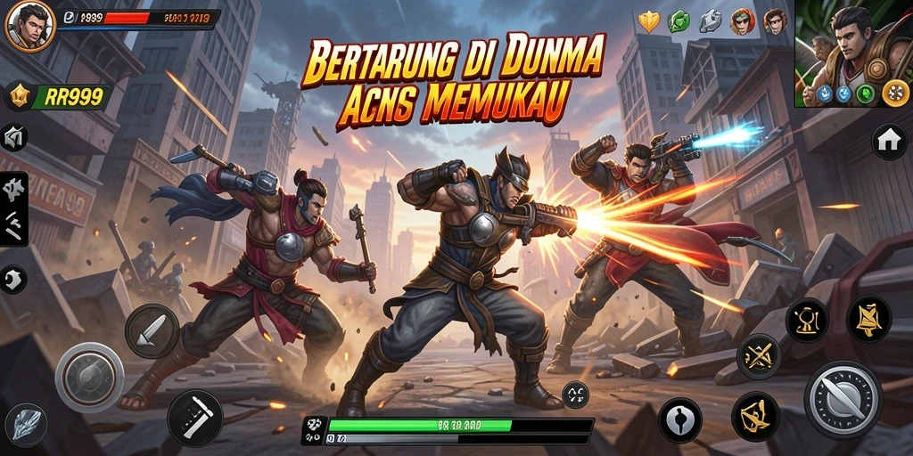 Screenshot gameplay RR999 yang menunjukkan aksi pertarungan yang mendebarkan.