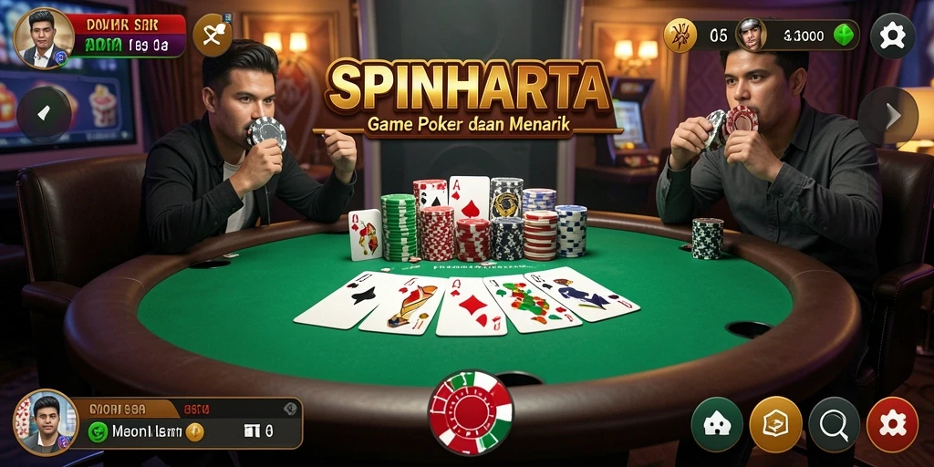 Screenshot gameplay SPINHARTA menampilkan kompetisi Poker yang mendebarkan.