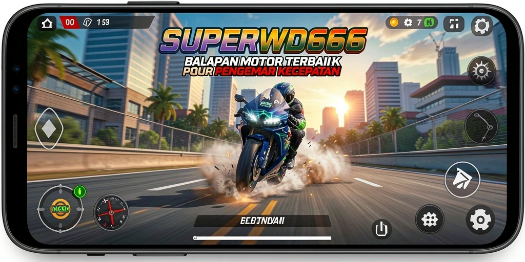 Tampilan gameplay SUPERWD666 dengan balapan motor yang mendebarkan.