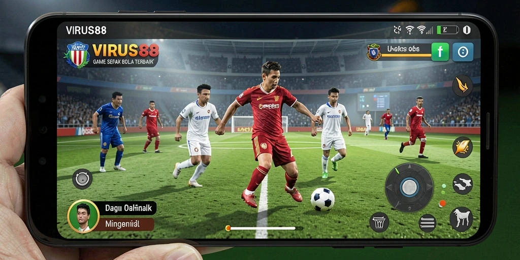 Tampilan gameplay mendebarkan dari VIRUS88 dengan aksi sepak bola.