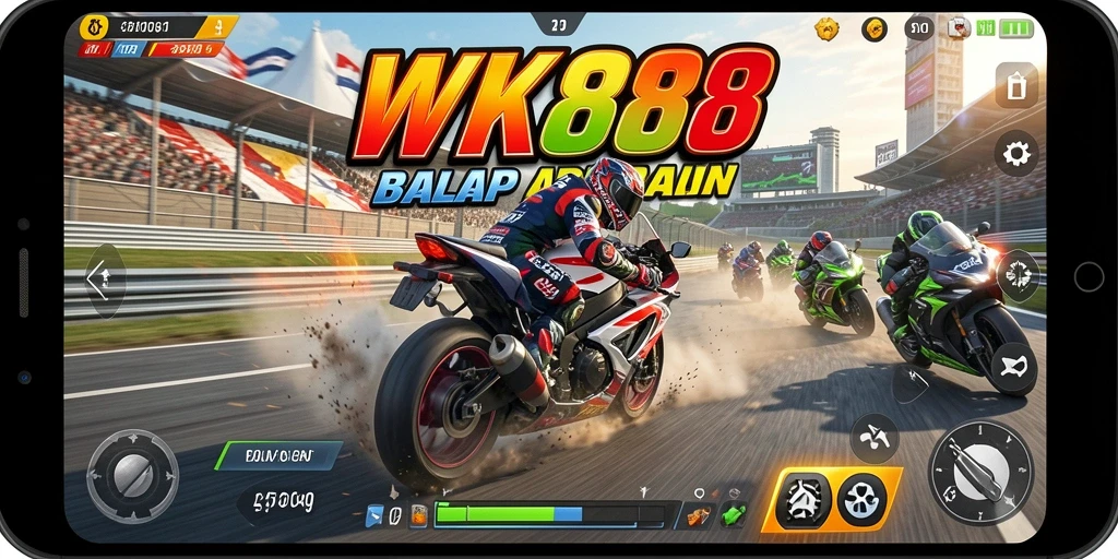 Gameplay WK888 menunjukkan balapan motor yang seru di lintasan menantang.